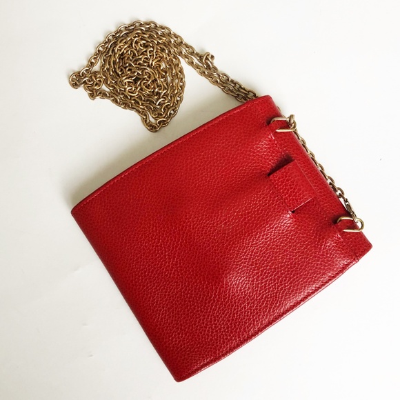 Vintage Coach Bag Wallet on Chain Belt Bag Red Caviar Leather Made in Italy HTF - Picture 7 of 10